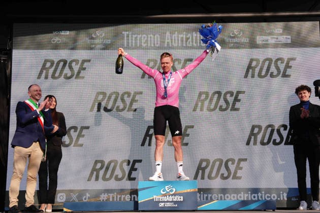 Valgren Michael Of Ef Education - Easypost during the 184-kilometer Stage 5 of the Tirreno-Adriatico cycling race from Marotta-Mondolfo to Mombaroccio - Italy,- Friday, March 13, 2026. - cycling .  Copyright: xMassimoxPaolone LaPressex