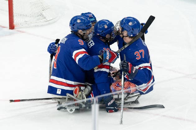 March 13, 2026, Milan, Lombardy, Italy: DECLAN FARMER 16 of USA celebrates scoring his side s second goal in the Semi Final game between Team United States (USA) and Team Czechia (CZE) at the Milano Cortina 2026 Paralympic Winter games, Winterspiele,Spiele, Summer games USA won 6:1 and advances to the Final. Milan Italy - ZUMAc179 20260313_oly_c179_044 Copyright: xMickaelxChavetx