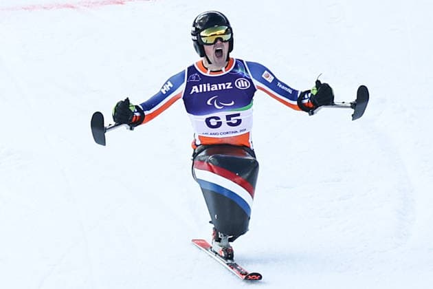 ITALY, VENETO - MARCH 13, 2026: Niels de Langen of the Netherlands competes to win silver in the men s para alpine skiing giant slalom sitting event at Tofane Alpine Skiing Centre during the 2026 Winter Paralympic Games, in Cortina d Ampezzo, Province of Belluno 2026 Winter Paralympics: Para Alpine Skiing  - ZUMAt113 20260313_zaa_t113_299 Copyright: xMikhailxTereshchenkox
