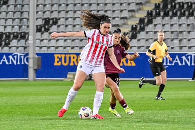 Svenja Foelmli SC Freiburg, 09 , Maaelle Seguin 1 FC Nuernberg, 28 in duel GER, SC Freiburg 1 FC Nuernberg, Women Soccer, Google Pixel Women Bundesliga, 20 Matchday, Season 2025 2026, 13 03 2026 DFB REGULATES PROHIBIT ANY USE OF PHOTOGRAPHS AS IMAGE SEQUENCES AND OR QUASI VIDEO GER, SC Freiburg 1 FC Nuernberg, Womens football, Google Pixel Womens Bundesliga, Matchday 20, Season 2025 2026, 13 03 2026 Freiburg Copyright: xEibner-Pressefoto ThomasxHessx EP_THS