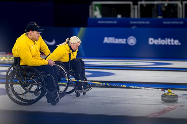 260313 Ronny Persson and Kristina Ulander of Sweden compete in a wheelchair curling mixed team bronze medal game between Korea and Sweden during day 7 of the Milano Cortina 2026 Winter Paralympic Games on March 13, 2026 in Cortina. Photo: Maxim Thore BILDBYRAN kod MT MT1025 wheelchair curling rullstolscurling paralympic games paralympics paralympiska spel paralympiske leker vinter-paralympics winter paralympics milano cortina 2026 milano cortina 2026 winter paralympic games 7 bbeng sverige korea sverige sweden *** 260313 Ronny Persson and Kristina Ulander of Sweden compete in a wheelchair curling mixed team bronze medal game between Korea and Sweden during day 7 of the Milano Cortina 2026 Winter Paralympic Games on March 13, 2026 in Cortina Photo Maxim Thore BILDBYRAN code MT MT1025 wheelchair curling wheelchair curling paralympic games paralympiska spel paralympiske leker vinter paralympics winter paralympics milano cortina 2026 milano cortina 2026 winter paralympic games 7 bbeng sverige korea sverige sweden  Copyright: MAXIMxTHORE BB260313MT103