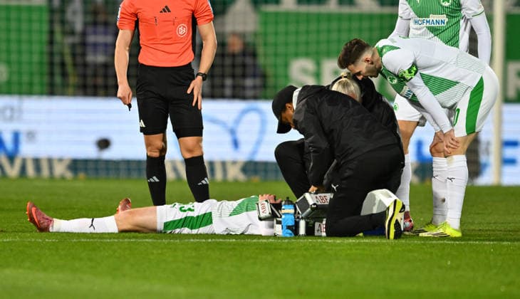 13 03 2026 Soccer Season 2025 2026 2 Soccer Bundesliga 26 Matchday SpVgg Greuther Fürth Kleeblatt SGF SV Elversberg SVE Sportfoto Zink xwoxzix DFL regulations prohibit any use of photographs as image sequences and or quasi video only for editorial use Paul Will 13, SpVgg Greuther Fürth battered on the ground