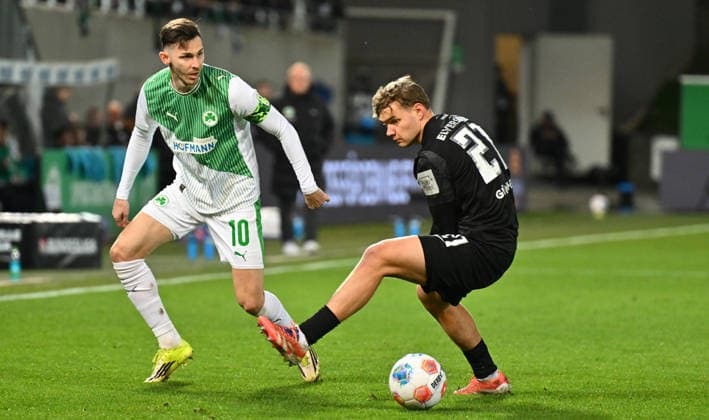 13 03 2026 Soccer Season 2025 2026 2 Soccer Bundesliga 26 Matchday SpVgg Greuther Fürth Kleeblatt SGF SV Elversberg SVE Sportfoto Zink xwoxzix DFL regulations prohibit any use of photographs as image sequences and or quasi video only for editorial use Branimir Hrgota 10, SpVgg Greuther Fürth Lasse Günther Guenther 21, SV Elversberg