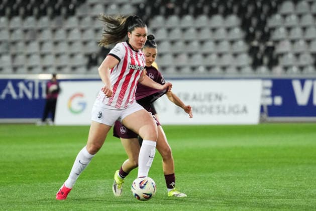 Google Pixel Womens Bundesliga SC Freiburg vs 1 FC Nürnberg, 13 03 2026 duel between Svenja Fölmli SC Freiburg, 9 and MaÃ lle Seguin 1 FC Nürnberg, 28 Google Pixel Womens Bundesliga SC Freiburg vs 1 FC Nürnberg, Dreisamstadion, 13 03 2026 DFB DFL REGULATIONS PROHIBIT ANY USE OF PHOTOGRAPHS AS IMAGE SEQUENCES AND OR QUASI VIDEO Copyright: xBEAUTIFULxSPORTS Boscox