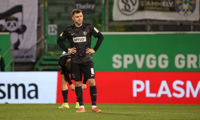 13 03 2026, Football, Men, 2 Bundesliga, Season 2025 2026, SpVgg Greuther Fürth SV 07 Elversberg, Lukasz Poreba SV 07 Elversberg disappointed Fürth Sportpark Ronhof Thomas Sommer Bayern Germany DEU Copyright: xFabianxKleerx