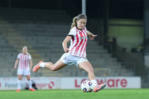 Nia Szenk SC Freiburg, 19 on the ball , Germany, Football, GooglePixel Womens Bundesliga, 20 Matchday, 2025 2026, SC Freiburg vs 1 FC Nürnberg, 13 03 2026, Dreisamstadion, Freiburg, Germany DFB REGULATIONS PROHIBIT ANY USE OF PHOTOGRAPHS AS IMAGE SEQUENCES AND OR QUASI VIDEO Freiburg Dreisamstadion Baden Wuerttemberg Germany Copyright: xArnexAmbergx