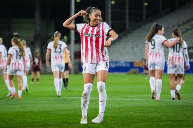 Soccer, Google Pixel Women Bundesliga, 20 Matchday, 2025 2026, SC Freiburg vs 1 FC Nürnberg, 13 03 2026, Dreisamstadion, Freiburg, Nicole Ojukwu SC Freiburg, Women 6 Goal, Goal celebration, Freiburg Dreisamstadion Baden Württemberg Germany Copyright: xFINLEYxMÖRCHx