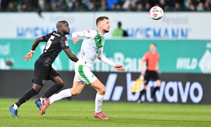 13 03 2026 Soccer Season 2025 2026 2 Soccer Bundesliga 26 Matchday SpVgg Greuther Fürth Kleeblatt SGF SV Elversberg SVE Sportfoto Zink xwoxzix DFL regulations prohibit any use of photographs as image sequences and or quasi video only for editorial use Amara Conde 6, SV Elversberg Dennis Srbeny 7, SpVgg Greuther Fürth