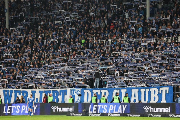 The fan block of 1 FC Magdeburg is closed for todays match, the fans stand in block ten 2 Football Bundesliga Season 2025 2026 1 FC Magdeburg vs SV Darmstadt 98 at the Avnet Arena in Magdeburg Action,Football,Man,Men,Germany,13 03 2026