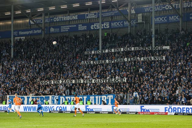 Banner from the fans The fan block of 1 FC Magdeburg is closed for todays match, the fans stand in block ten 2 Soccer Bundesliga Season 2025 2026 1 FC Magdeburg vs SV Darmstadt 98 at the Avnet Arena in Magdeburg Action,Soccer,Man,Men,Germany,13 03 2026