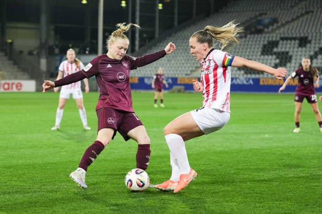 Google Pixel Womens Bundesliga SC Freiburg vs 1 FC Nürnberg, 13 03 2026 duel between Franziska Mai 1 FC Nürnberg, 18 and Lisa Karl SC Freiburg, 2 Google Pixel Womens Bundesliga SC Freiburg vs 1 FC Nürnberg, Dreisamstadion, 13 03 2026 DFB DFL REGULATIONS PROHIBIT ANY USE OF PHOTOGRAPHS AS IMAGE SEQUENCES AND OR QUASI VIDEO Copyright: xBEAUTIFULxSPORTS Boscox