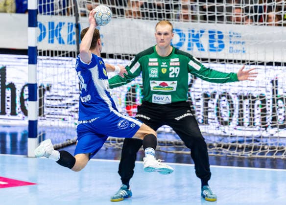 13 03 2026, GER, Handball, Men, Season 25 26, Daikin 1 Bl, 25 Matchday, ThSV Eisenach Rhein Neckar Loewen David Spaeth Rhein Neckar Loewen , Vincent Buechner ThSV Eisenach,74 99817 Eisenach Werner Assmann Halle Am Sportp Thueringen Germany