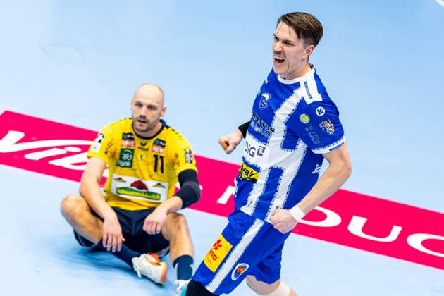 13 03 2026, GER, Handball, Men, Season 25 26, Daikin 1 Bl, 25 Matchday, ThSV Eisenach Rhein Neckar Loewen Lukas Sandell Rhein Neckar Loewen , Oskar Joelsson ThSV Eisenach,3 99817 Eisenach Werner Assmann Halle Am Sportp Thueringen Germany