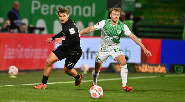 13 03 2026 Soccer Season 2025 2026 2 Soccer Bundesliga 26 Matchday SpVgg Greuther Fürth Kleeblatt SGF SV Elversberg SVE Sportfoto Zink xwoxzix DFL regulations prohibit any use of photographs as image sequences and or quasi video only for editorial use Lasse Günther Guenther 21, SV Elversberg Jannik Dehm 23, SpVgg Greuther Fürth