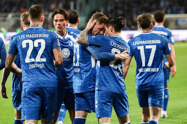 Goal celebration goal scorer Philipp Hercher 1 FC Magdeburg,27 scores to 1 0 2 Soccer Bundesliga season 2025 2026 1 FC Magdeburg vs SV Darmstadt 98 at the Avnet Arena in Magdeburg action,soccer,man,men,Germany,13 03 2026