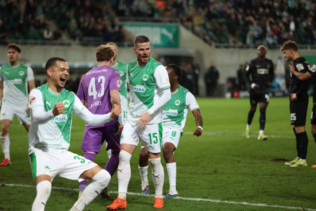 13 03 2026, xrekx, Soccer 2 Bundesliga, SpVgg Greuther Fuerth SV Elversberg v l Lukas Petkov SV 07 Elversberg penalty, penalty kick missed Silas Prüfrock Pruefrock SpVgg Greuther Fuerth cheers DFL DFB REGULATIONS PROHIBIT ANY USE OF PHOTOGRAPHS as IMAGE SEQUENCES and or QUASI VIDEO Fuerth