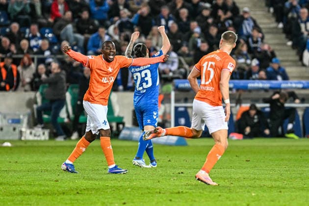 Soccer I Men I Season 2025 2026 I 2 Bundesliga I 26 Matchday I 1 FC Magdeburg SV Darmstadt 98 I 13 03 2026 Matondo Merveille Papela 21, SV Darmstadt 98 cheers for goal scorer Fabian Nürnberger 15, SV Darmstadt 98 Magdeburg Avnet Arena Heinz Krügel Platz 1 Saxony Anhalt Germany Copyright: xLobeca InesxHähnelx