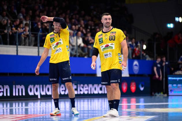 Jannik Kohlbacher Rhein Neckar Loewen, 80 , Lukas Sandell Rhein Neckar Loewen, 11 GER, ThSV Eisenach v Rhein Neckar Loewen, 1 Daikin Handballbundesliga, Handball, 25 Matchday, Season 2025 2026, 13 03 2026 GER, ThSV Eisenach v Rhein Neckar Loewen, 1 Daikin Handballbundesliga, Handball, 25 Matchday, Season 2025 2026, 13 03 2026 Eisenach Copyright: xEibner-Pressefoto MartinxHerbstx EP_MHT