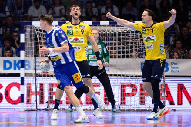 Oskar Joelsson ThSV Eisenach, 03 , Steven Plucnar Jacobsen Rhein Neckar Loewen, 09 , Robert Timmermeister Rhein Neckar Loewen, 07 , David Spaeth Rhein Neckar Loewen, 29 GER, ThSV Eisenach vs Rhein Neckar Loewen, 1 Daikin Handballbundesliga, Handball, 25 Matchday, Season 2025 2026, 13 03 2026 GER, ThSV Eisenach vs Rhein Neckar Loewen, 1 Daikin Handballbundesliga, Handball, 25 Matchday, Season 2025 2026, 13 03 2026 Eisenach Copyright: xEibner-Pressefoto MartinxHerbstx EP_MHT