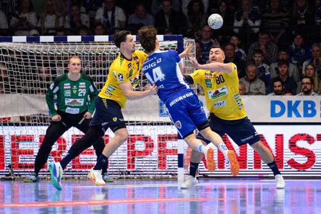 Stephan Seitz ThSV Eisenach, 44 , Robert Timmermeister Rhein Neckar Loewen, 07 , Jannik Kohlbacher Rhein Neckar Loewen, 80 , David Spaeth Rhein Neckar Loewen, 29 GER, ThSV Eisenach vs Rhein Neckar Loewen, 1 Daikin Handballbundesliga, Handball, 25 Matchday, Season 2025 2026, 13 03 2026 GER, ThSV Eisenach vs Rhein Neckar Loewen, 1 Daikin Handballbundesliga, Handball, 25 Matchday, Season 2025 2026, 13 03 2026 Eisenach Copyright: xEibner-Pressefoto MartinxHerbstx EP_MHT