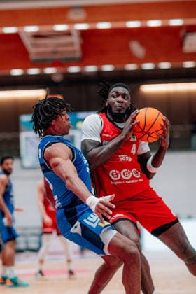 BB 2BL SBB Baskets HAKRO Merlins Crailsheim DeVondre Malik SBB Baskets during the 2025 2026 season in the 2 Barmer Basketball Bundesliga Pro A on matchday 26 between SBB Baskets and HAKRO Merlins Crailsheim at Wolfgang Lakenmacher Halle on March 13, 2026 in Magdeburg, Sachsen Anhalt, Germany