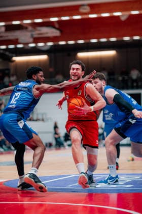 BB 2BL SBB Baskets HAKRO Merlins Crailsheim Kevin Wohlrath SBB Baskets during the 2025 2026 season in the 2 Barmer Basketball Bundesliga Pro A on matchday 26 between SBB Baskets and HAKRO Merlins Crailsheim at Wolfgang Lakenmacher Halle on March 13, 2026 in Magdeburg, Sachsen Anhalt, Germany