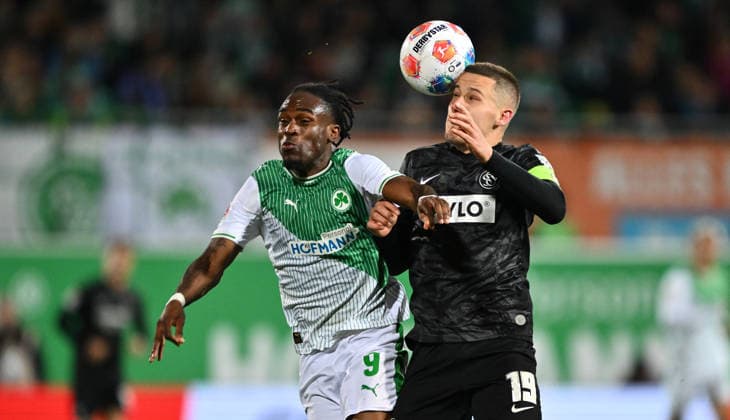 13 03 2026 Soccer Season 2025 2026 2 Soccer Bundesliga 26 Matchday SpVgg Greuther Fürth Kleeblatt SGF SV Elversberg SVE Sportfoto Zink xwoxzix DFL regulations prohibit any use of photographs as image sequences and or quasi video only for editorial use Noel Futkeu 9, SpVgg Greuther Fürth Lukas Pinckert 19, SV Elversberg ä