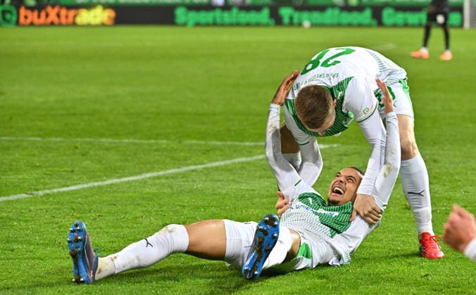13 03 2026 Soccer Season 2025 2026 2 Soccer Bundesliga 26 Matchday SpVgg Greuther Fürth Kleeblatt SGF SV Elversberg SVE Sportfoto Zink MeZi xmexzix DFL regulations prohibit any use of photographs as image sequences and or quasi video only for editorial use Torjubel Jubel nach Treffer Tor Torschuß zum 2 0 durch Lukas Reich 2, SpVgg Greuther Fürth Doni Edon Arifi 28, SpVgg Greuther Fürth Maximilian Solomon Dietz 33, SpVgg Greuther Fürth