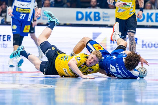 13 03 2026, GER, Handball, Men, Season 25 26, Daikin 1 Bl, 25 Matchday, ThSV Eisenach Rhein Neckar Loewen Haukur Thrastarson Rhein Neckar Loewen , Stephan Seitz ThSV Eisenach,44 99817 Eisenach Werner Assmann Halle Am Sportp Thueringen Germany