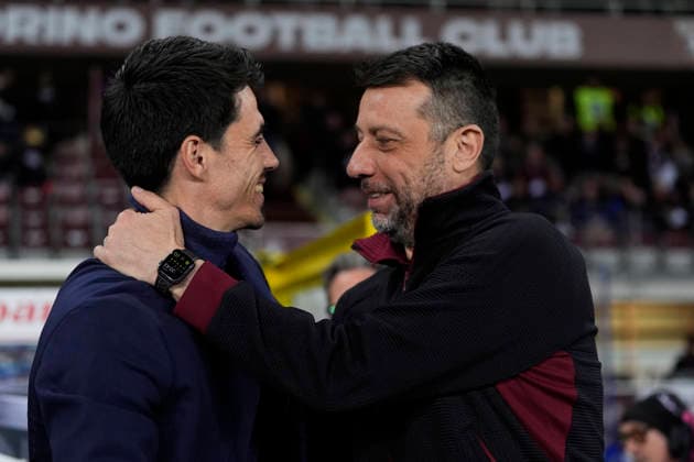 TorinoÕs head coach Roberto D Aversa and ParmaÕs head coach Carlos Cuesta during the Serie A soccer match between Torino Fc and Parma at the Stadio Olimpico Grande Torino in Turin, north west Italy - March 13, 2026. - Soccer  Copyright: xFabioxFerrari LaPressex