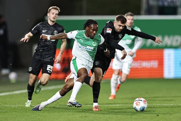 Noel Futkeu, SGF, in the second round match of the 2025 2026 season between SpVgg Greuther Fürth and SV Elversberg 2 0 in Fürth 13 03 2026