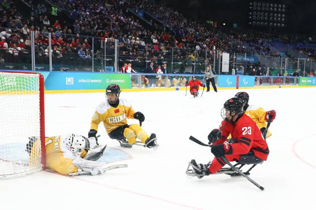 March 13, 2026, Milan, Lombardy, Italy: LIAM HICKEY 23 of Canada scores his side s fourth goal in the Semi Final game between Team Canada (CAN) and Team China (CHN) at the Milano Cortina 2026 Paralympic Winter games, Winterspiele,Spiele, Summer games Canada won 4:2 and advances to the Final against USA. Paralympics 2026: Milano Cortina: Para Ice hockey, Eishockey Men s Semi Final: CAN 4:2 CHN  - ZUMAc179 20260313_oly_c179_208 Copyright: xMickaelxChavetx