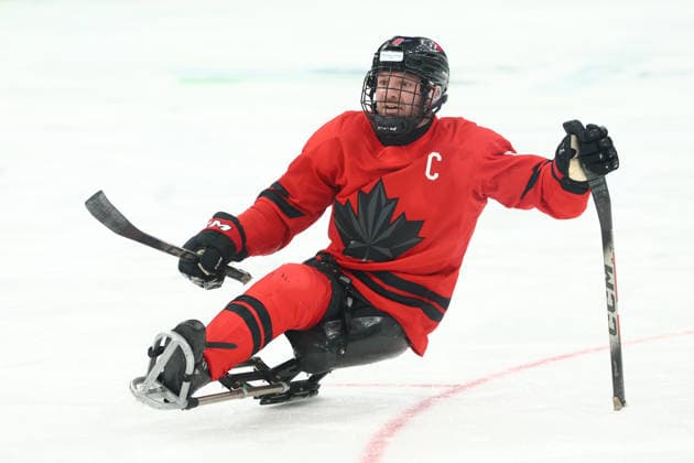 March 13, 2026, Milan, Lombardy, Italy: TYLER MCGREGOR 8 of Canada scores his side s first goal in the Semi Final game between Team Canada (CAN) and Team China (CHN) at the Milano Cortina 2026 Paralympic Winter games, Winterspiele,Spiele, Summer games Canada won 4:2 and advances to the Final against USA. Milan Italy - ZUMAc179 20260313_oly_c179_214 Copyright: xMickaelxChavetx