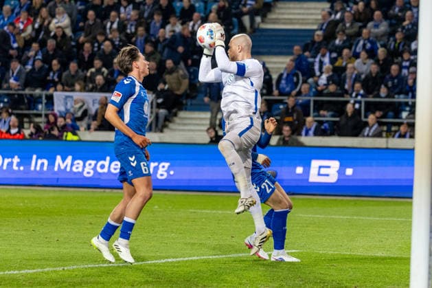 Germany, 2 Bundesliga, Season 2025 2026, Matchday 26, Avnet Arena, 1 FC Magdeburg vs SV Darmstadt 98, Reimann Dominik 1 FC Magdeburg, 1 , Stalmach Dariusz 1 FC Magdeburg, 6 , Michel Falko 1 FC Magdeburg, 21 Copyright: xMichellexLukax