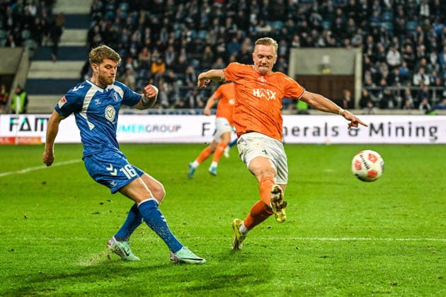 Soccer I Men I Season 2025 2026 I 2 Bundesliga I 26 Matchday I 1 FC Magdeburg SV Darmstadt 98 I 13 03 2026 duel Marcus Mathisen 16, 1 FC Magdeburg and Isac Lidberg 7, SV Darmstadt 98 Magdeburg Avnet Arena Heinz Krügel Platz 1 Sachsen Anhalt Germany Copyright: xLobeca InesxHähnelx