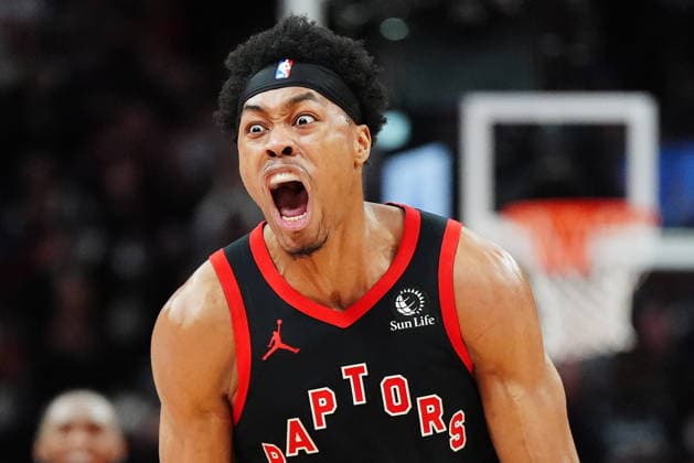 March 13, 2026, Toronto, On, Canada: Toronto Raptors Scottie Barnes (4) celebrates against the Phoenix Suns during second half NBA, Basketball Herren, USA basketball action in Toronto on Friday, March 13, 2026. Canada News - March 13, 2026  - ZUMAc35_ 20260313_zaf_c35_134 Copyright: xFrankxGunnx