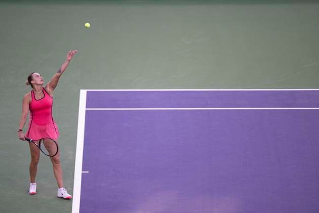 March 13, 2026, Indian Wells, California, USA: ARYNA SABALENKA of Belarus serves against Linda Noskova of the Czech Republic during their semifinal match at the BNP Paribas Open at Indian Wells Tennis Garden in Indian Wells. Indian Wells USA - ZUMAl140 20260313_aap_l140_007 Copyright: xShelleyxLiptonx