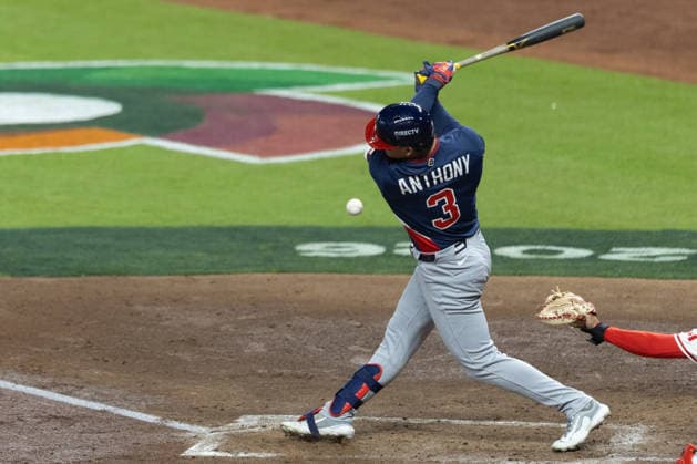 Roman Anthony of the United States bats during a World Baseball Classic game between the United States and Canada at Daikin Park in Houston, Texas, United States, 13 March 2026. World Baseball Classic: United States - Canada !ACHTUNG: NUR REDAKTIONELLE NUTZUNG!  Copyright: xCarlosxRamirezx AME3847 20260314-55019692301_1