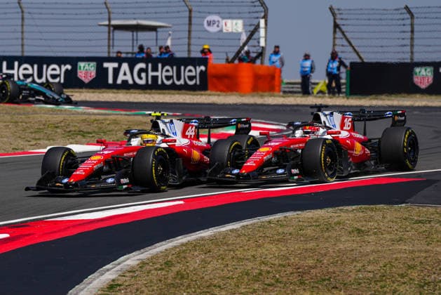 CHINA-MOTORSPORTS F1-SHANGHAI Ferrari™s Lewis Hamilton and Ferrari™s Charles Leclerc during sprint in action at Shanghai International Circuit during the F1 Chinese Grand Prix, Shanghai, China, March 14, 2026. NEXPHER Peter Li SHANGHAI