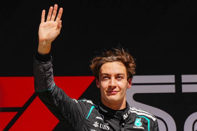 CHINA-MOTORSPORTS F1-SHANGHAI Mercedes™ George Russell waves after winning the Sprint at Shanghai International Circuit during the F1 Chinese Grand Prix, Shanghai, China, March 14, 2026. NEXPHER Peter Li SHANGHAI