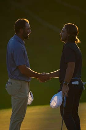 March 13, 2026, Ponte Vedra, Florida, USA: March 13, 2026, Ponte Vedra, Florida.Scottie Scheffler (USA) and Tommy Fleetwood (England) shake hands on the 18th hole during the second round of The PLAYERS Championship at TPC Sawgrass. Ponte Vedra USA - ZUMAd212 20260313_zsp_d212_055 Copyright: xRichardxDolex
