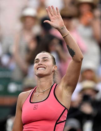 March 13, 2026 Aryna Sabalenka celebrates after defeating Linda Noskova (CZE) during their semifinal match at the BNP Paribas Open held at the Indian Wells Tennis Garden in Indian Wells, California. California. Mandatory Photo Credit : CSM Indian Wells United States of America - ZUMAc04_ 20260313_zma_c04_218 Copyright: xCharlesxBausx