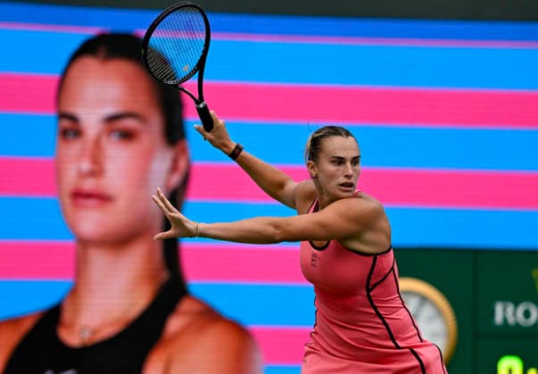 March 13, 2026 Aryna Sabalenka warms up before her semifinal match at the BNP Paribas Open held at the Indian Wells Tennis Garden in Indian Wells, California. California. Mandatory Photo Credit : CSM Indian Wells United States of America - ZUMAc04_ 20260313_zma_c04_221 Copyright: xCharlesxBausx