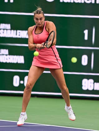 March 13, 2026 Aryna Sabalenka returns a shot against Linda Noskova (CZE) during their semifinal match at the BNP Paribas Open held at the Indian Wells Tennis Garden in Indian Wells, California. California. Mandatory Photo Credit : CSM Indian Wells United States of America - ZUMAc04_ 20260313_zma_c04_236 Copyright: xCharlesxBausx