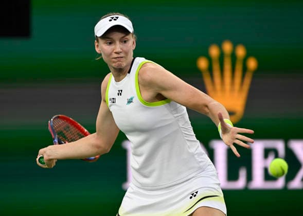 March 13, 2026 Elena Rybakina of Kazakhstan returns a shot against Elina Svitolina of Ukraine during their semifinal match at the BNP Paribas Open held at the Indian Wells Tennis Garden in Indian Wells, California. California. Mandatory Photo Credit : CSM Indian Wells United States of America - ZUMAc04_ 20260313_zma_c04_255 Copyright: xCharlesxBausx