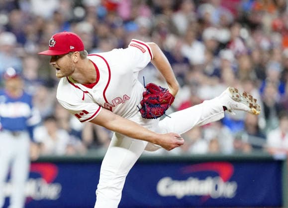 World Baseball Classic: U.S. vs. Canada Michael Soroka of Canada starts in a World Baseball Classic quarterfinal game against the United States at Daikin Park in Houston, Texas, on March 13, 2026.  A14AA0005381901P