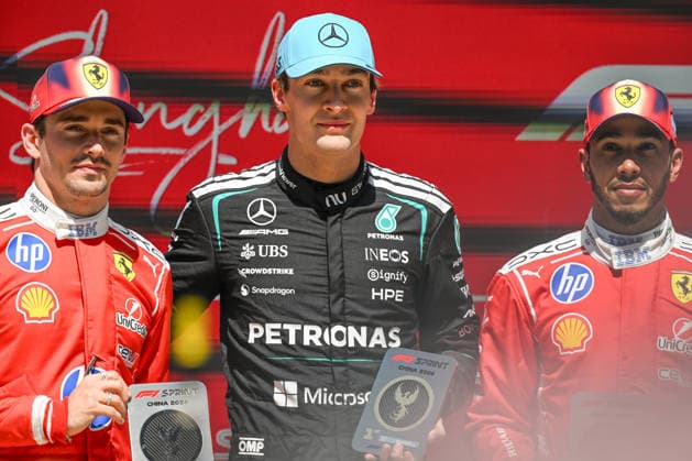 F1 Chinese Grand Prix 2026 - Sprint Race SHANGHAI, CHINA - MARCH 14: (L-R) Charles Leclerc of Scuderia Ferrari HP, George Russell of Mercedes-AMG Petronas Formula One Team and Lewis Hamilton of Scuderia Ferrari HP, the Podium of the Sprint Race at the 2026 Chinese Grand Prix, at the Shanghai International Circuit, in Shanghai, China, on March 14, 2026. Shanghai China  Copyright: xArturxWidakx originalFilename:widak-f1chines260314_npeh2.jpg