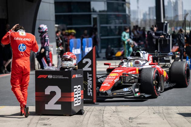 Shanghai Formula 1 Chinese Grand Prix - Sprint Day 16 Charles Leclerc (Ferrari) arrives at the second position during the Sprint of the Formula One Grand Prix at the Shanghai International Circuit in Shanghai on March 14, 2026. Photo by Eliot Blondet ABACAPRESS.COM Shanghai Chine China  Copyright: xBlondetxEliot ABACAx