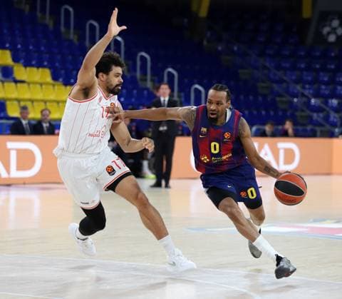 March 13, 2026, Sabadell, Barcelona, Spain: Barcelona Spain 13.03.2026 Kevin Punter ( FC Barcelona, Barca and Collin Malcolm (Hapoel Ibi Tel Aviv) battle for the ball during the Basketball Euroleague match between FC Barcelona and Hapoel Ibi Tel Aviv at Palau Blaugrana on13 March 2026 in Barcelona. Basketball Euroleague: FC Barcelona 75-80 Hapoel Ibi Tel Aviv  - ZUMAu50_ 20260313_zsp_u50_022 Copyright: xXavixUrgelesx