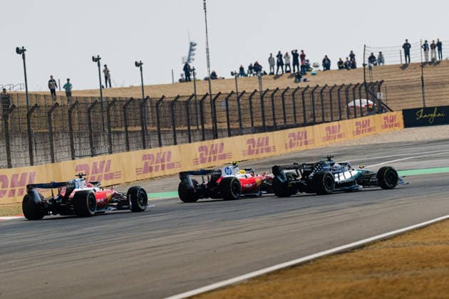 Shanghai Formula 1 Chinese Grand Prix - Sprint Race LEWIS HAMILTON (GBR) of Scuderia Ferrari HP 44 GEORGE RUSSELL (GBR) of Mercedes-AMG PETRONAS Formula One Team 63 CHARLES LECLERC (MON) of Scuderia Ferrari HP 16 OVERTAKE ON TRACK on Saturday during the 2026 Formula 1 Heineken Chinese Grand Prix at the Shanghai Audi International Circuit on March 14, 2026. Photo by Tan Jun Da ABACAPRESS.COM Shanghai China  Copyright: xJunxDaxTan ABACAx